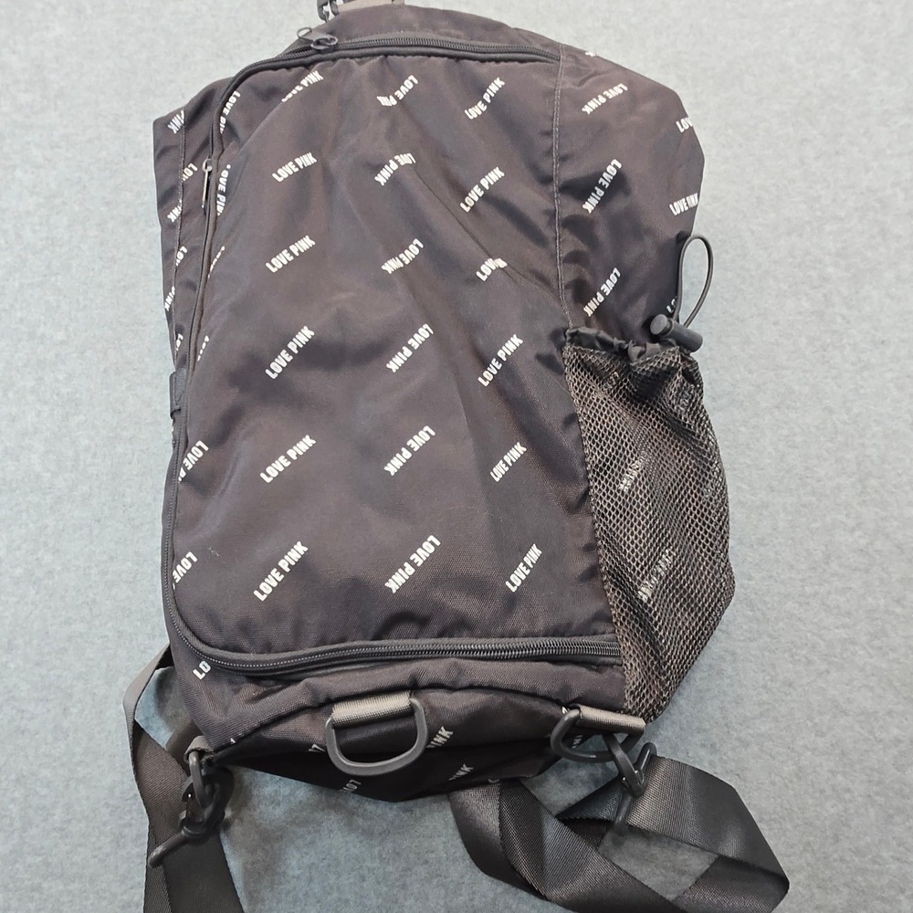 Victorias Secret PINK Convertible Backpack Duffel Bag Black Love Pink Logo Print